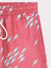 Men's Fish Graphic Drawstring Beach Shorts for Summer