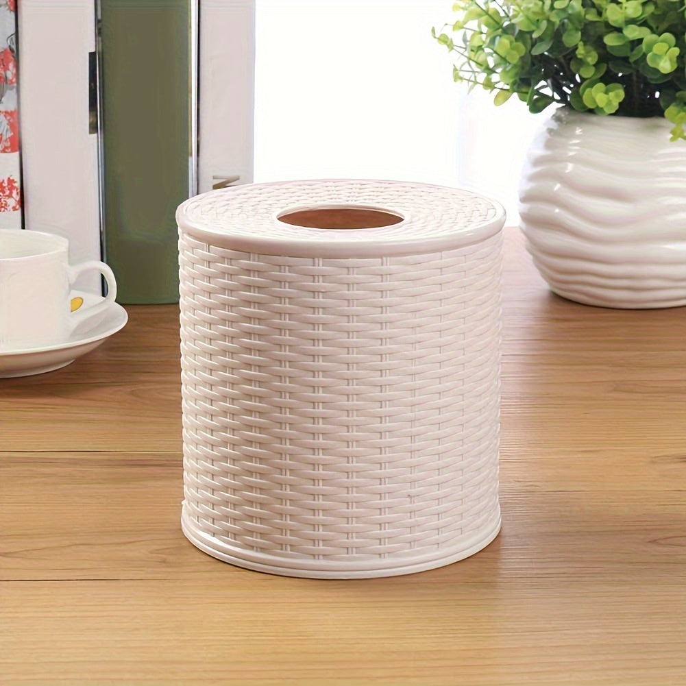 Stylish Round Woven Tissue Storage Box