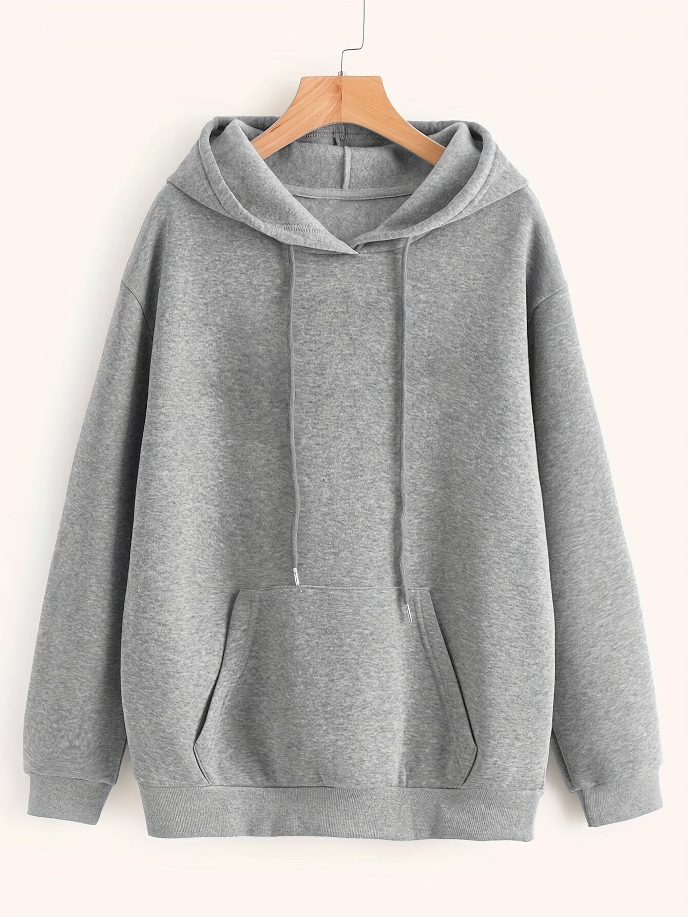 Solid Kangaroo Pocket Hoodie Casual Long Sleeve Drawstring Hoodies