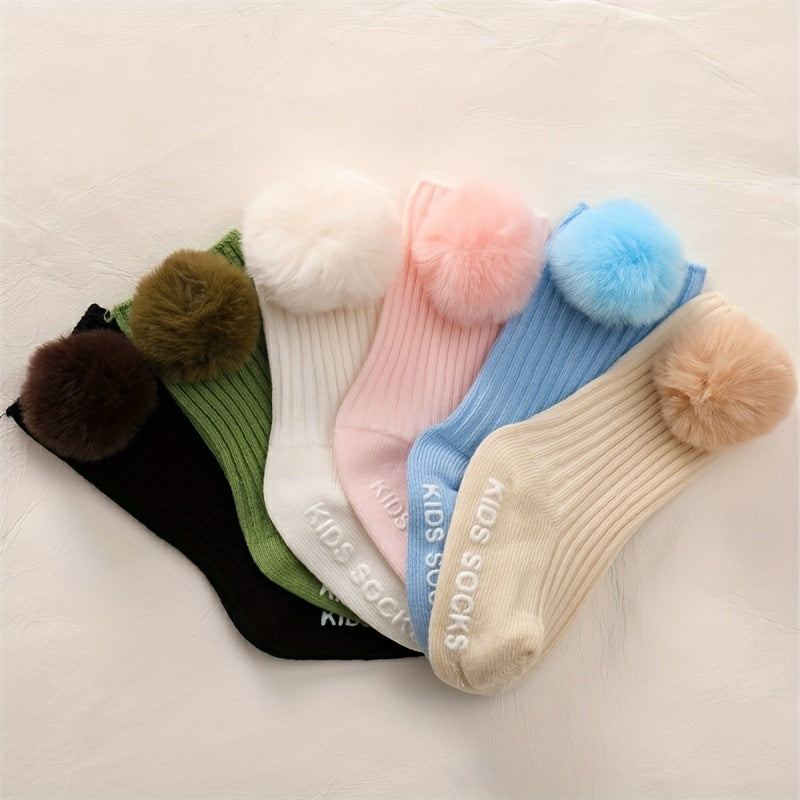 2 Pairs Girls Baby Socks Large Pompom Non Slip Toddler Knee Socks