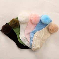 2 Pairs Girls Baby Socks Large Pompom Non Slip Toddler Knee Socks