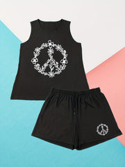 Women's Plus Floral Graphic Print Tank Top & Shorts Lounge Set