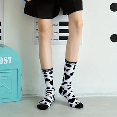 12 Pairs Cow Spot Pattern Socks Comfy & Breathable Women's Stockings