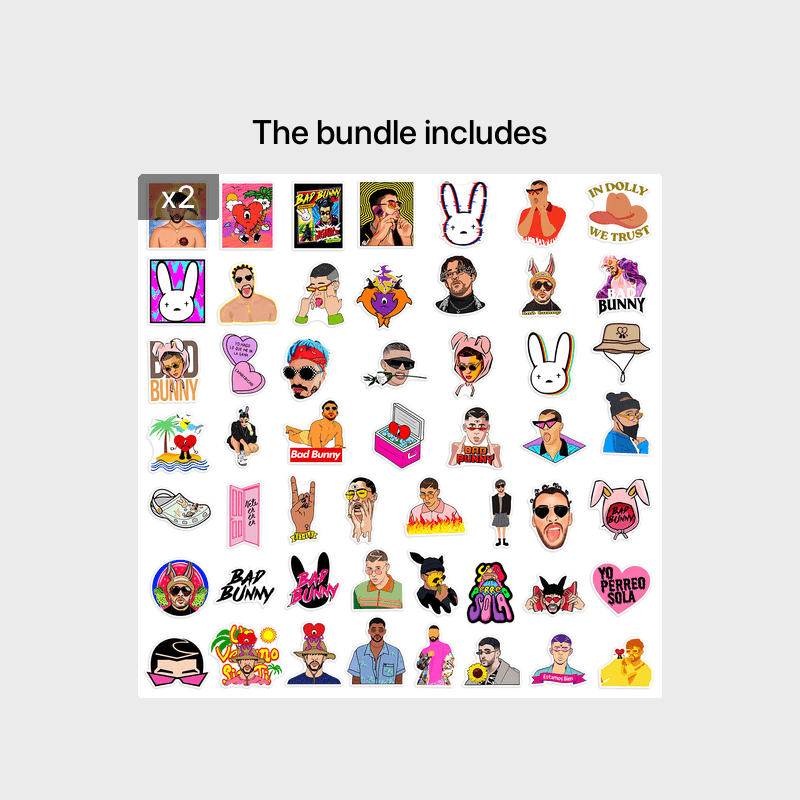 Bad Bunny Stickers 50 Pcs Vinyl Decals Laptop Skateboard Water Bottles Cars