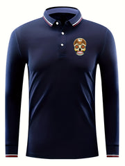 Skull Pattern Men's Long Sleeve Polo Shirt