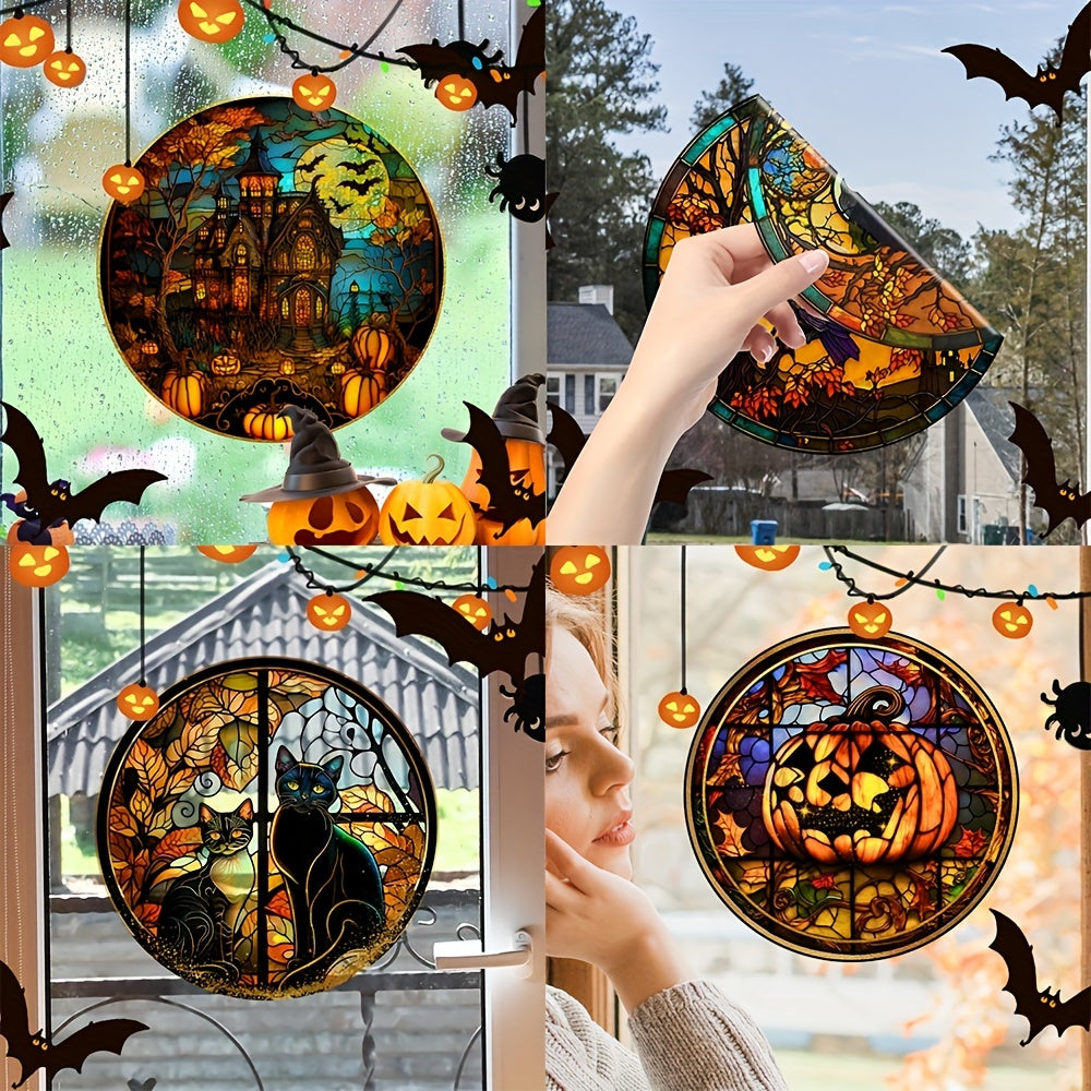 Halloween Colorful Horror Castle Cat PVC Window Glass Stickers
