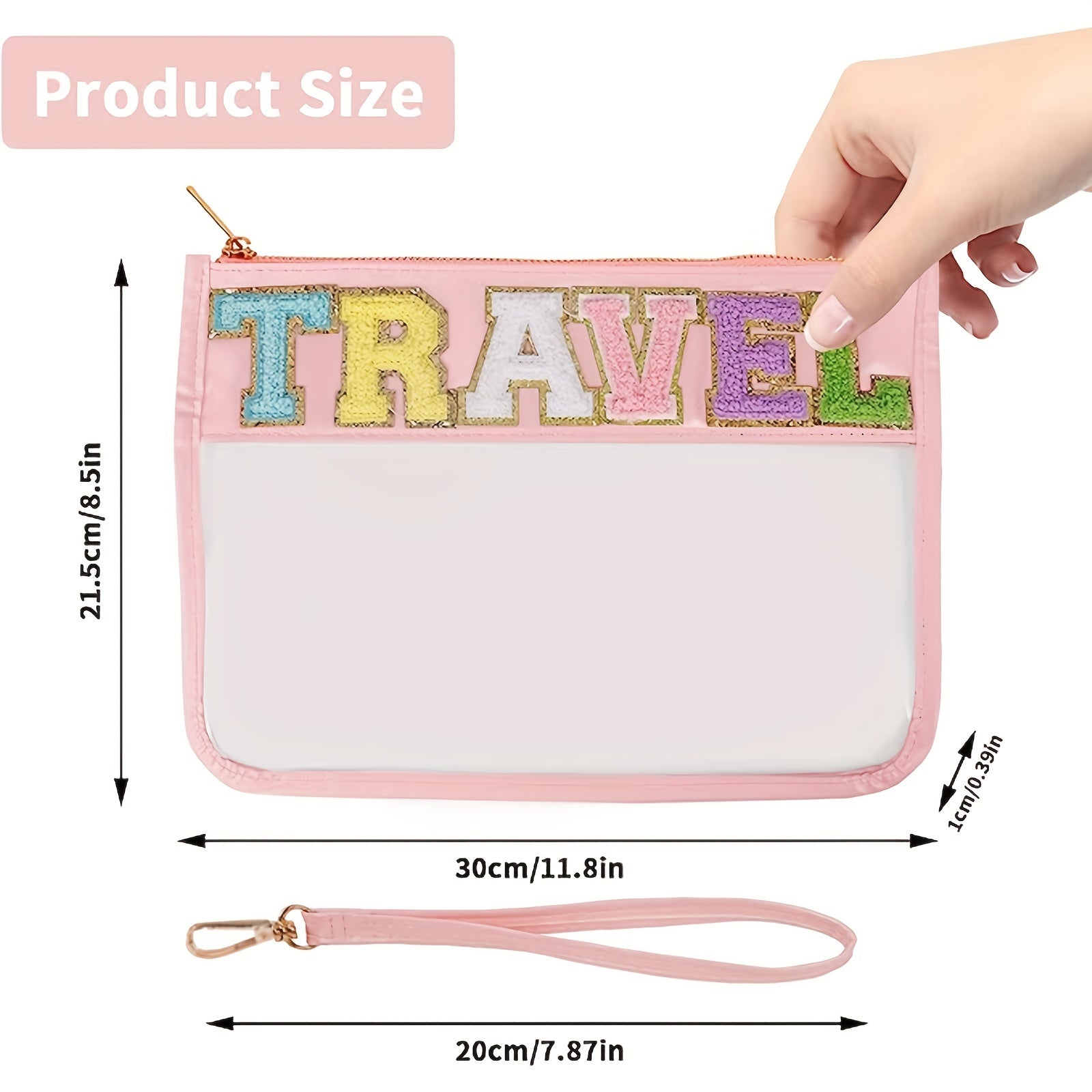 Monogram PVC & PU Clear Zipper Pouch Wristlet Glitter Makeup Beach Pouch