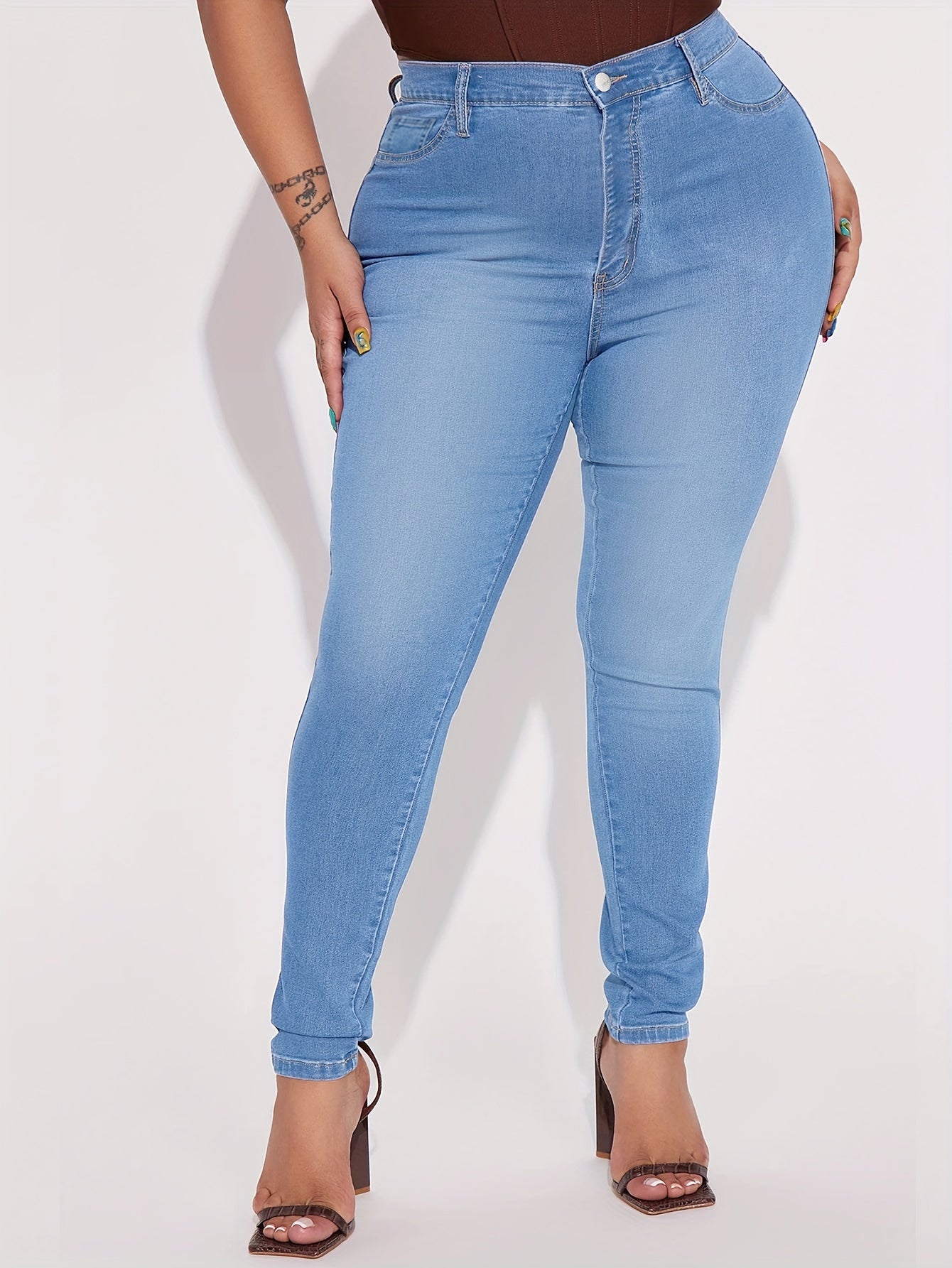 High Rise Skinny Pencil Jeans With Pockets