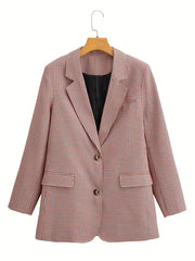 Plaid Print Blazer Single Breasted Long Sleeve Office Outerwear Women