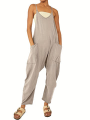 Solid Spaghetti Jumpsuit Vacation Sleeveless Zipper Jumpsuit