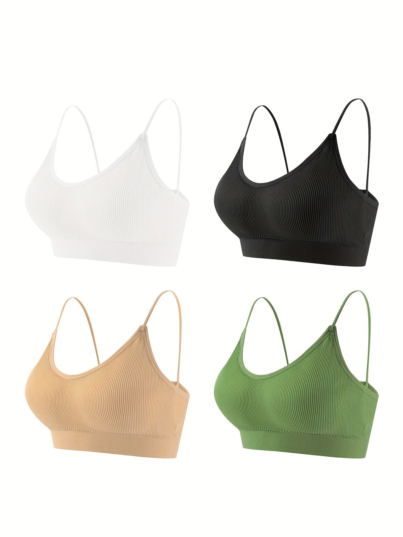 4pcs Solid Ribbed Wireless Bras Comfy Sports Bra