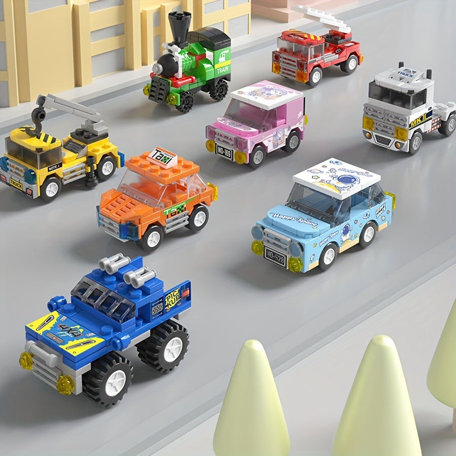 8pcs City Mini Building Blocks Set w/ Urban Landscape Vehicles