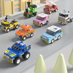 8pcs City Mini Building Blocks Set w/ Urban Landscape Vehicles