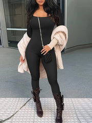 Long Sleeve Yoga Bodysuit Square Neck Jumpsuit