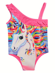 Unicorn Swimsuit Ruffle One Shoulder Tankini