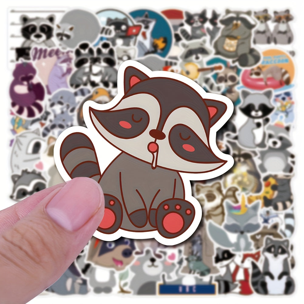 50 Cartoon Raccoon Stickers - Reusable Animal Decals