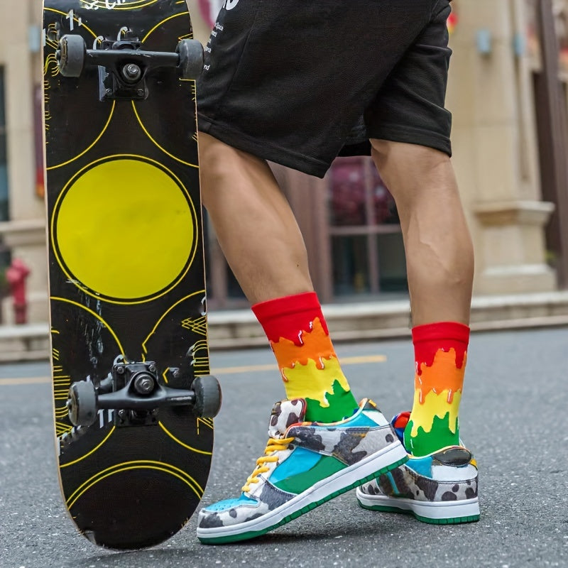 Men's Rainbow Breathable Mid Calf Sports Socks