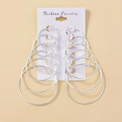 6pairs Exaggerated Hoop Earrings Set For Girls Rainbow Golden Silver