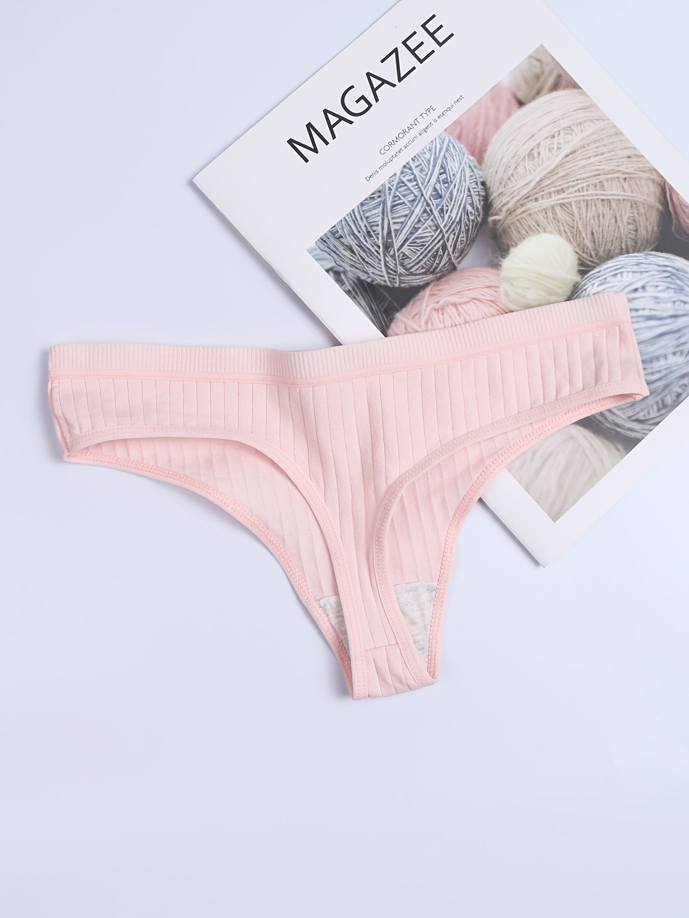 6 Pack Plus Size Ribbed Solid Thongs Women's Plus Medium Stretch Thongs