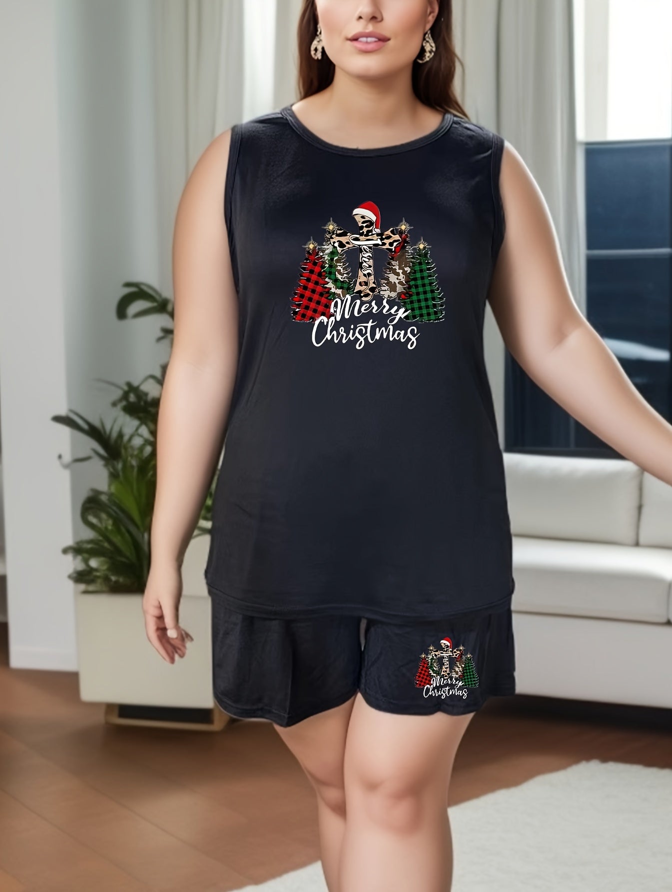 Christmas Plaid Tank Top & Shorts Pajama Set
