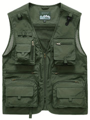 Men's Casual V Neck Zip Up Vest For Spring Summer Outdoor Fishing