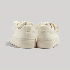 Women's Bear Decor Platform Canvas Sneakers Lace Up Skate Shoes