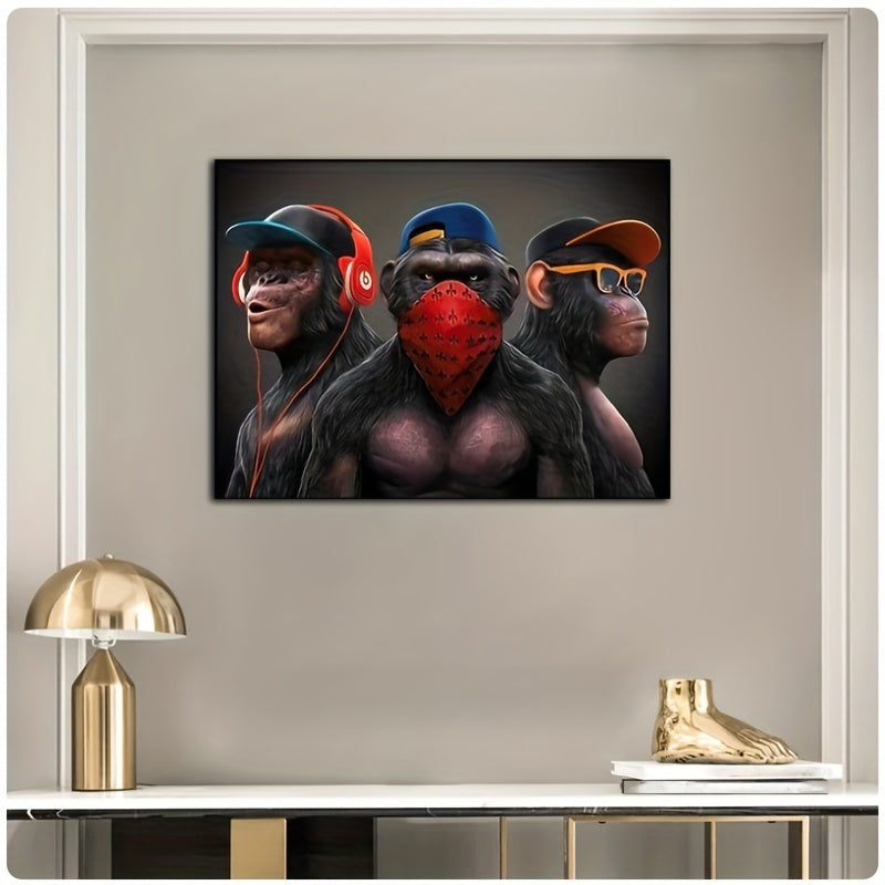 Funny Three Monkey HD Print Wall Art Animal Pictures Posters Canvas Painting