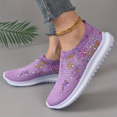 Women's Rhinestone Sock Shoes Butterfly & Floral Print Knit Running Shoes