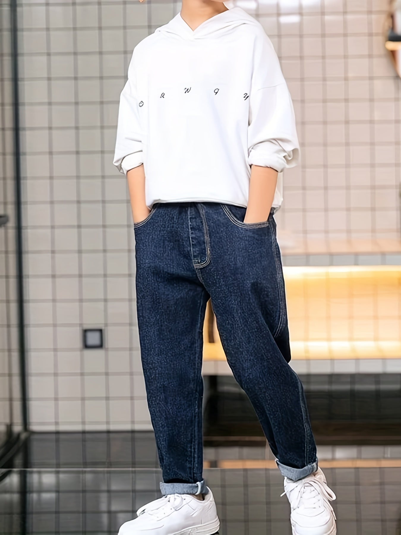 Boy's Loose Fit Denim Jeans Mid Stretch Breathable Pants