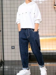 Boy's Loose Fit Denim Jeans Mid Stretch Breathable Pants