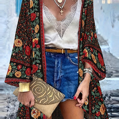 Boho Floral Cardigan Open Front Long Sleeve