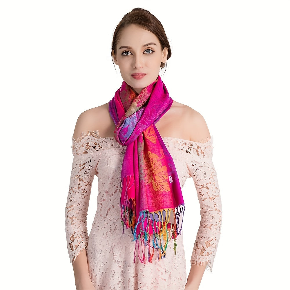 Peacock Jacquard Tassel Scarf Gradient Shawl Casual Headwrap Hijab