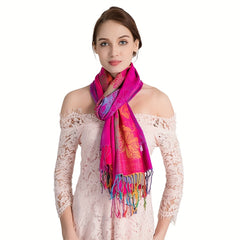 Peacock Jacquard Tassel Scarf Gradient Shawl Casual Headwrap Hijab