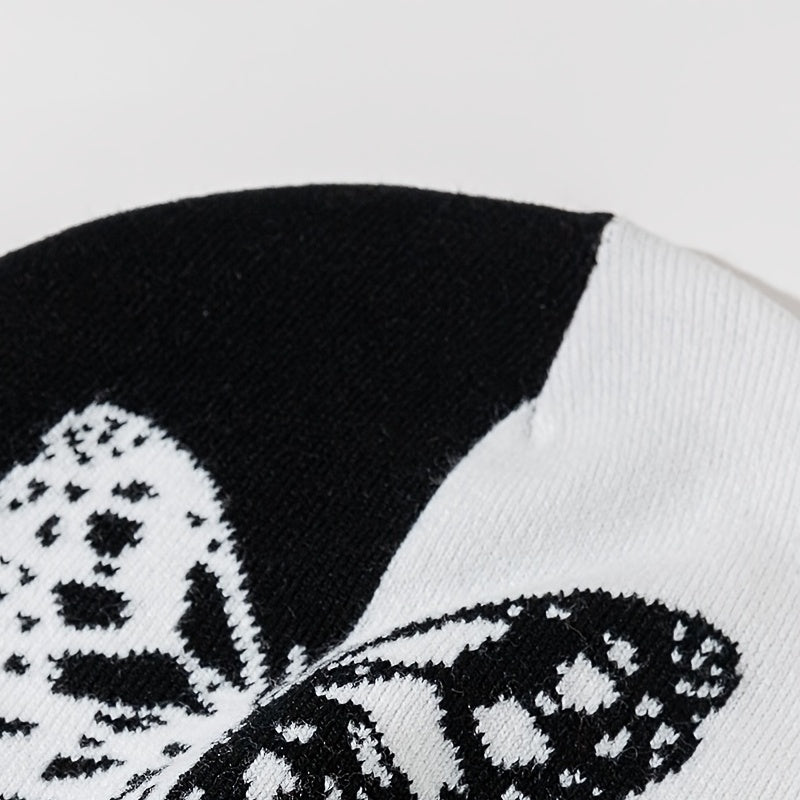 Jacquard Butterfly Beanie Cap Casual Warm Lightweight Skull Hat For Women