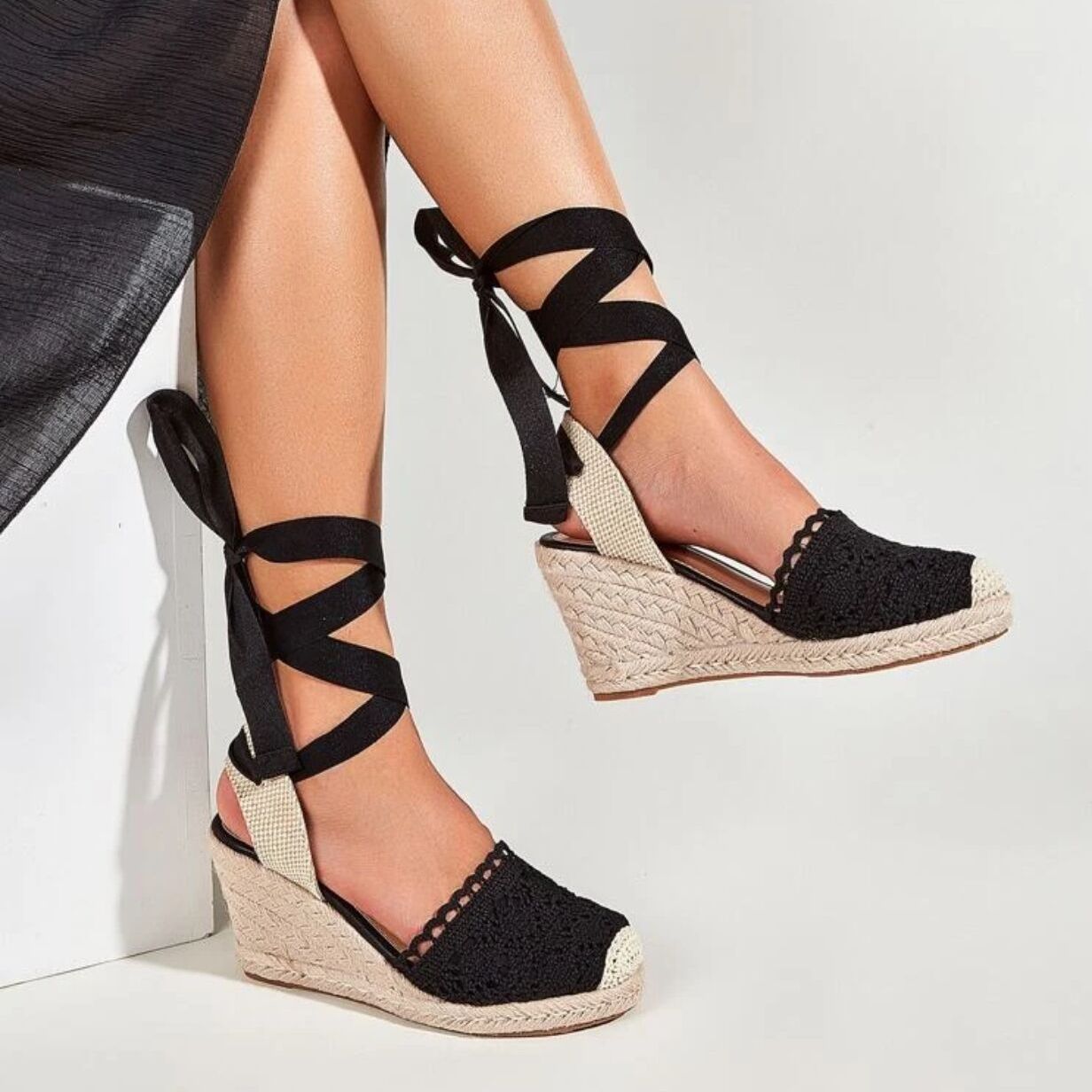 Women's Lace Up Wedge Espadrilles Sandals Lightweight Cross Strap Beach Shoes