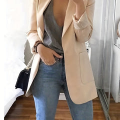 Solid Lapel Blazer Long Sleeve Office Wear