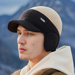 Men's Winter Hat with Earmuffs Block Style Warm Cap for Cold Weather in 4 Colors