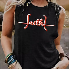Faith Letter Print Tank Top Crew Neck Sleeveless Summer Tank Top