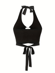 Y2K Sexy Backless Halter Top Heart Ring Linked Lace Up Halter Top