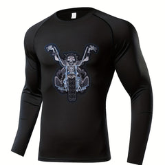 Skeleton Pattern Compression Shirt Men's Long Sleeve Athletic Baselayer