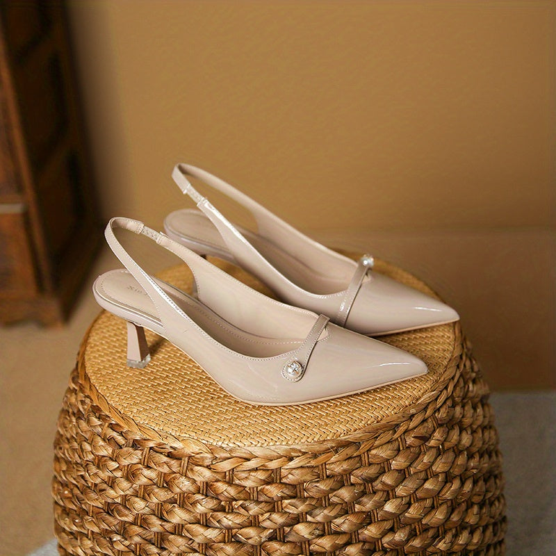 Faux Pearl Stiletto Heels Point Toe Slingback Dress Pumps