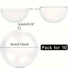 10pcs Clear Plastic Christmas Ornaments for DIY Crafts and Decorations