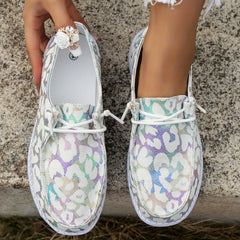 Women's Canvas Round Toe Lace Up Flat Loafers Casual Walking Shoes