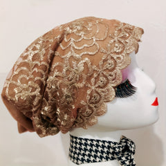 Vintage Embroidered Lace Turban Cap Double Layer Head Wrap