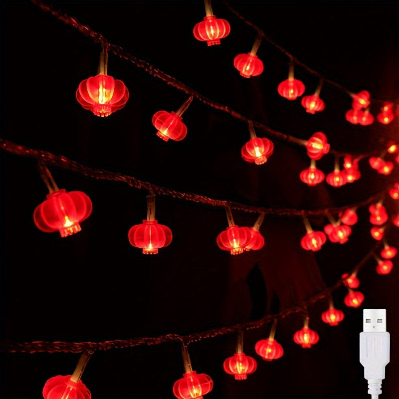LED Red Lanterns String Lights 40 LEDs Fairy String Lights USB Operated