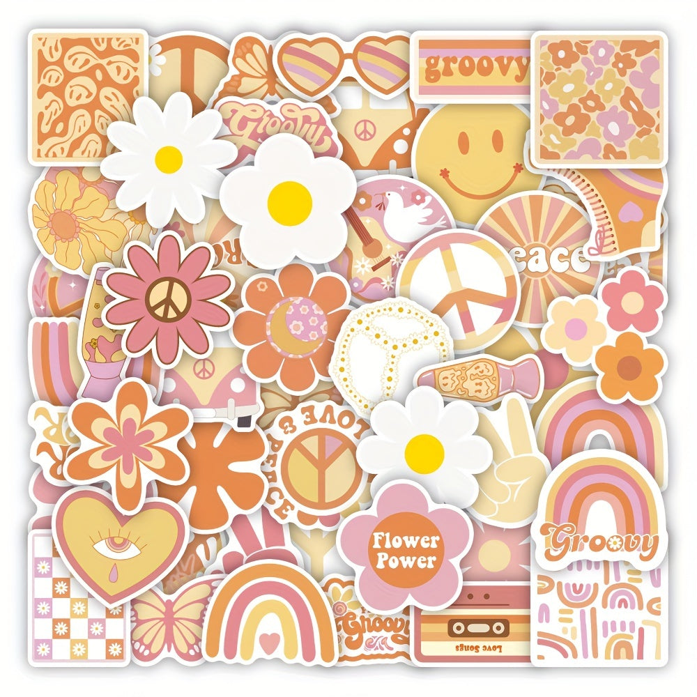 50pcs Hippie Stickers Vinyl Waterproof Party Decorations for Laptop Water Bottle