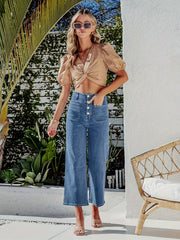 Cropped Jeans Button Fly Loose Fit Straight Leg Denim Pants