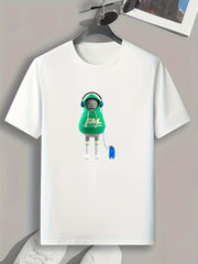 Men's Cartoon Print Stretch Tee for Outdoor Summer