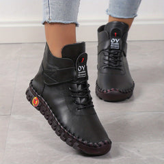 Women's High Top Lace Up Plush Ankle Boots