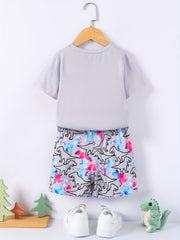 Boys Dinosaur Print Casual Outfit T shirt & Shorts Kids Summer Clothes